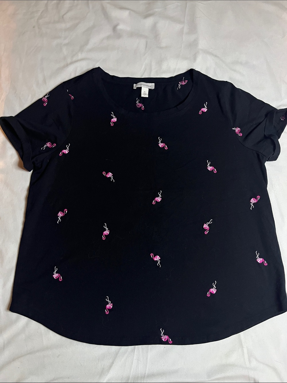 Vintage America Embroidered Flamingo Top
